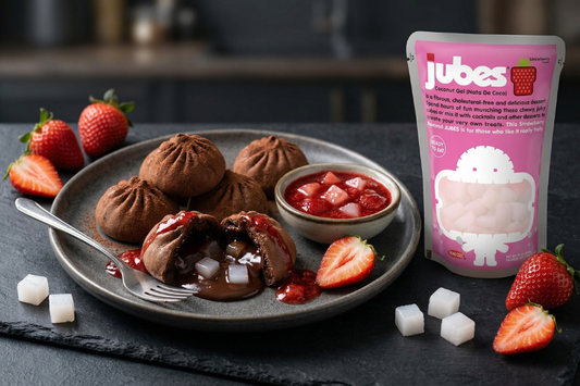 Chocolate Dumpling With Strawberry Sauce and Jubes