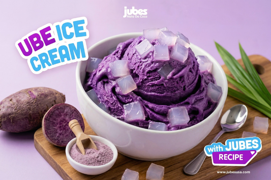 Bowl of Ube Ice Cream topped with Jubes