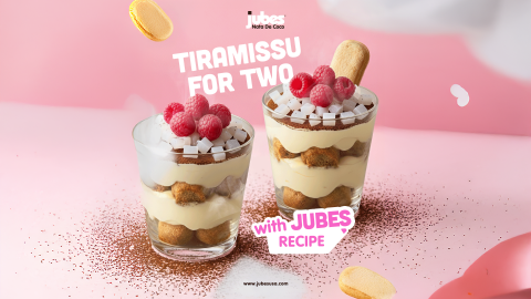 Two cup of tiramisu layered with Jubes Strawberry
