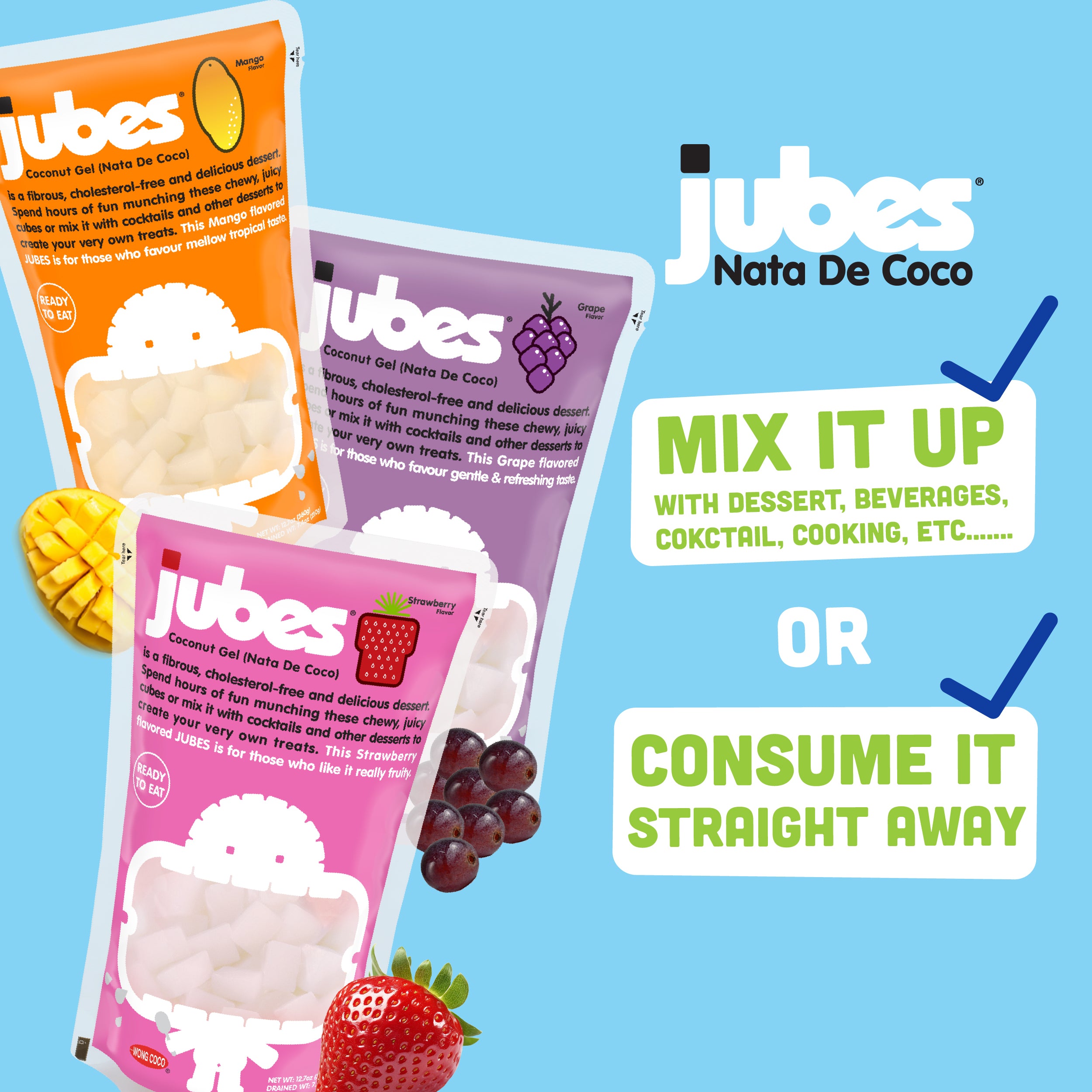 Jubes USA Nata de Coco Jelly - Mango Flavor | Coconut Get Cubes